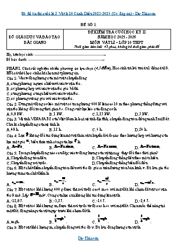Bộ đề ôn thi cuối kì 2 Vật lí 10 Cánh Diều 2025-2026 (Có đáp án)