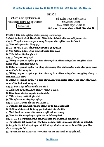 Bộ đề ôn thi giữa kì 2 Sinh học 12 KNTT 2025-2026 (Có đáp án)