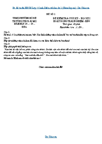 Bộ đề ôn thi HĐTN Lớp 6 Cánh Diều cuối học kì 1 (Kèm đáp án)