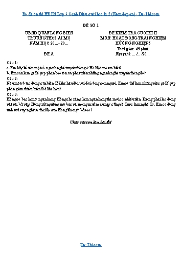 Bộ đề ôn thi HĐTN Lớp 6 Cánh Diều cuối học kì 2 (Kèm đáp án)