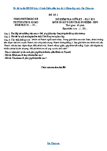 Bộ đề ôn thi HĐTN Lớp 6 Cánh Diều giữa học kì 1 (Kèm đáp án)