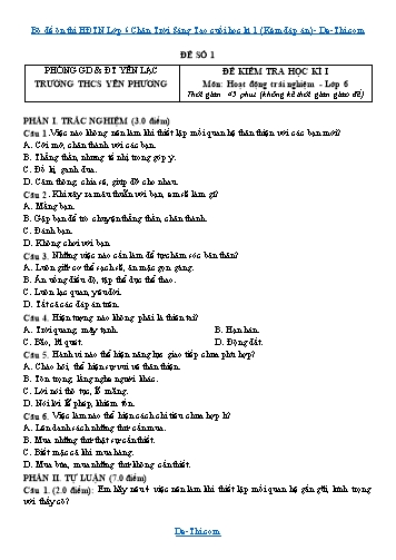 Bộ đề ôn thi HĐTN Lớp 6 Chân Trời Sáng Tạo cuối học kì 1 (Kèm đáp án)