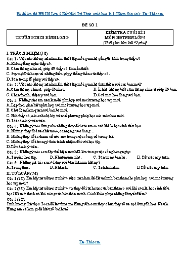 Bộ đề ôn thi HĐTN Lớp 6 Kết Nối Tri Thức cuối học kì 1 (Kèm đáp án)