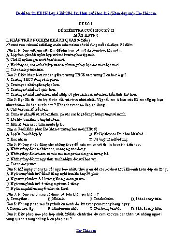 Bộ đề ôn thi HĐTN Lớp 6 Kết Nối Tri Thức cuối học kì 2 (Kèm đáp án)