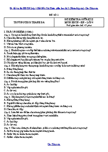 Bộ đề ôn thi HĐTN Lớp 6 Kết Nối Tri Thức giữa học kì 2 (Kèm đáp án)