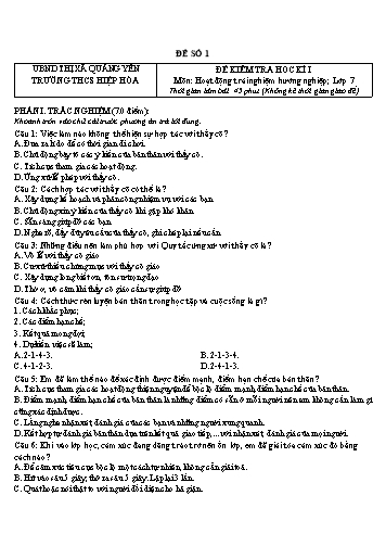 Bộ đề ôn thi HĐTN Lớp 7 Chân Trời Sáng Tạo cuối học kì 1 (Kèm đáp án)