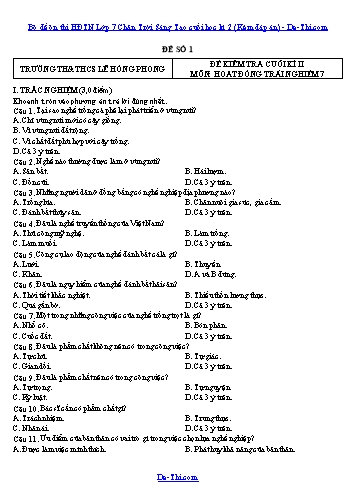 Bộ đề ôn thi HĐTN Lớp 7 Chân Trời Sáng Tạo cuối học kì 2 (Kèm đáp án)