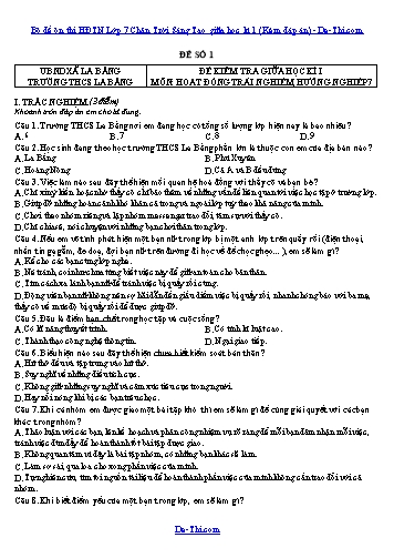 Bộ đề ôn thi HĐTN Lớp 7 Chân Trời Sáng Tạo giữa học kì 1 (Kèm đáp án)