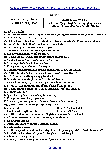 Bộ đề ôn thi HĐTN Lớp 7 Kết Nối Tri Thức cuối học kì 1 (Kèm đáp án)