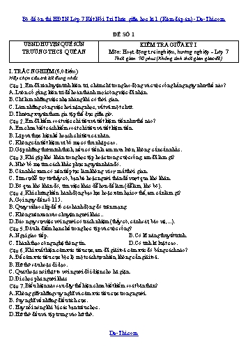 Bộ đề ôn thi HĐTN Lớp 7 Kết Nối Tri Thức giữa học kì 1 (Kèm đáp án)