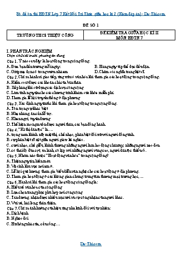 Bộ đề ôn thi HĐTN Lớp 7 Kết Nối Tri Thức giữa học kì 2 (Kèm đáp án)