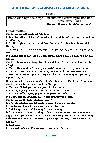 Bộ đề ôn thi HĐTN Lớp 8 Cánh Diều cuối học kì 2 (Kèm đáp án)