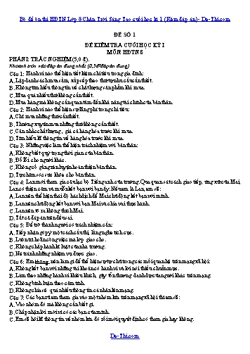 Bộ đề ôn thi HĐTN Lớp 8 Chân Trời Sáng Tạo cuối học kì 1 (Kèm đáp án)