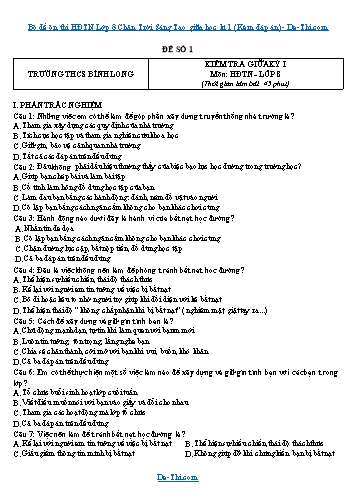 Bộ đề ôn thi HĐTN Lớp 8 Chân Trời Sáng Tạo giữa học kì 1 (Kèm đáp án)
