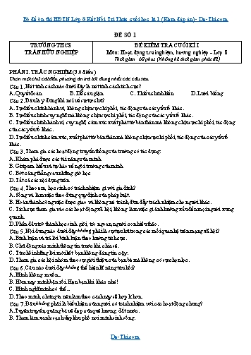 Bộ đề ôn thi HĐTN Lớp 8 Kết Nối Tri Thức cuối học kì 1 (Kèm đáp án)