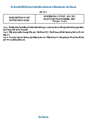 Bộ đề ôn thi HĐTN Lớp 9 Cánh Diều cuối học kì 1 (Kèm đáp án)