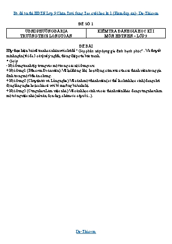 Bộ đề ôn thi HĐTN Lớp 9 Chân Trời Sáng Tạo cuối học kì 1 (Kèm đáp án)