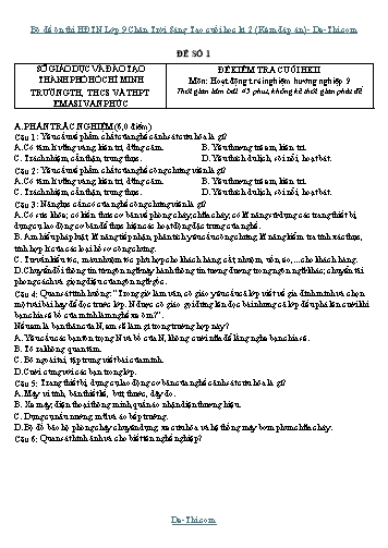 Bộ đề ôn thi HĐTN Lớp 9 Chân Trời Sáng Tạo cuối học kì 2 (Kèm đáp án)