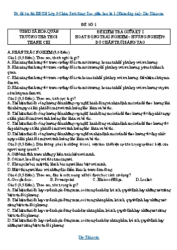 Bộ đề ôn thi HĐTN Lớp 9 Chân Trời Sáng Tạo giữa học kì 1 (Kèm đáp án)