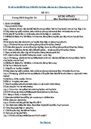 Bộ đề ôn thi HĐTN Lớp 9 Kết Nối Tri Thức giữa học kì 1 (Kèm đáp án)