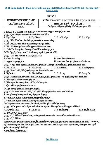 Bộ đề ôn thi Lịch sử - Địa lí Lớp 7 cuối học kì 2 sách Chân Trời Sáng Tạo 2025-2026 (Có lời giải)