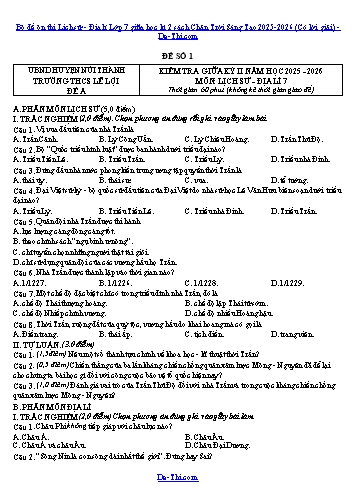 Bộ đề ôn thi Lịch sử - Địa lí Lớp 7 giữa học kì 2 sách Chân Trời Sáng Tạo 2025-2026 (Có lời giải)
