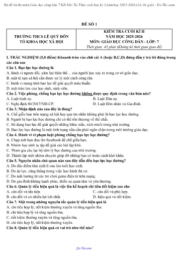 Bộ đề ôn thi môn Giáo dục công dân 7 Kết Nối Tri Thức cuối học kì 2 năm học 2025-2026 (Có lời giải)