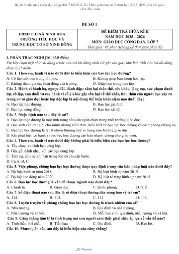 Bộ đề ôn thi môn Giáo dục công dân 7 Kết Nối Tri Thức giữa học kì 2 năm học 2025-2026 (Có lời giải)