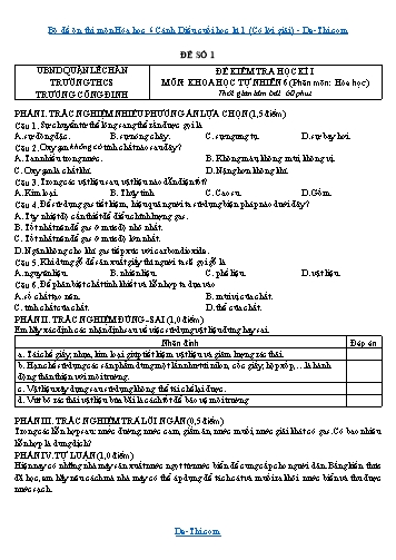Bộ đề ôn thi môn Hóa học 6 Cánh Diều cuối học kì 1 (Có lời giải)