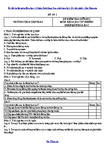Bộ đề ôn thi môn Hóa học 6 Chân Trời Sáng Tạo cuối học kì 1 (Có lời giải)