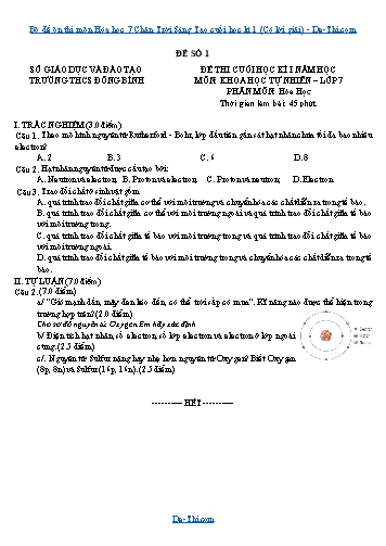 Bộ đề ôn thi môn Hóa học 7 Chân Trời Sáng Tạo cuối học kì 1 (Có lời giải)
