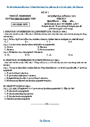 Bộ đề ôn thi môn Hóa học 7 Chân Trời Sáng Tạo giữa học kì 1 (Có lời giải)