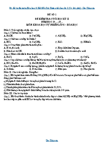 Bộ đề ôn thi môn Hóa học 8 Kết Nối Tri Thức cuối học kì 2 (Có lời giải)