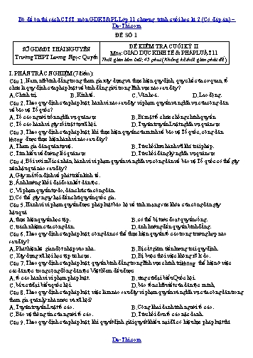 Bộ đề ôn thi sách CTST môn GDKT&PL Lớp 11 chương trình cuối học kì 2 (Có đáp án)