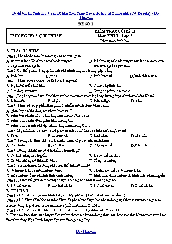 Bộ đề ôn thi Sinh học 6 sách Chân Trời Sáng Tạo cuối học kì 2 mới nhất (Có lời giải)