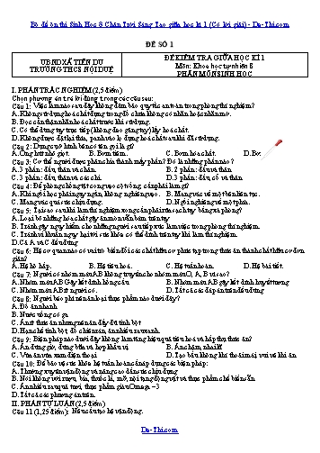 Bộ đề ôn thi Sinh Học 8 Chân Trời Sáng Tạo giữa học kì 1 (Có lời giải)
