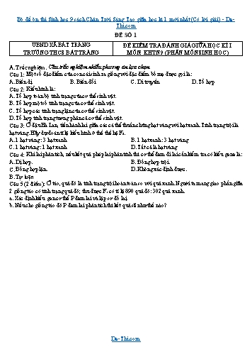 Bộ đề ôn thi Sinh học 9 sách Chân Trời Sáng Tạo giữa học kì 1 mới nhất (Có lời giải)