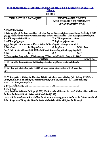Bộ đề ôn thi Sinh học 9 sách Chân Trời Sáng Tạo giữa học kì 2 mới nhất (Có lời giải)