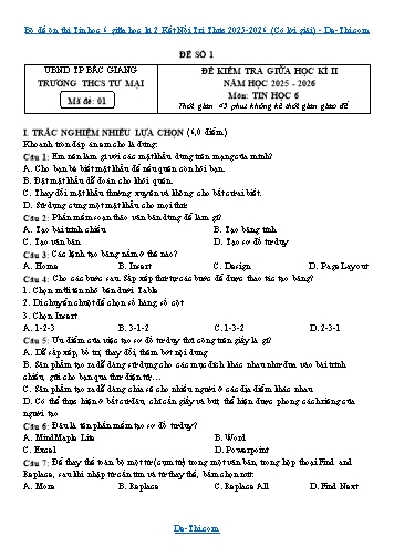 Bộ đề ôn thi Tin học 6 giữa học kì 2 Kết Nối Tri Thức 2025-2026 (Có lời giải)