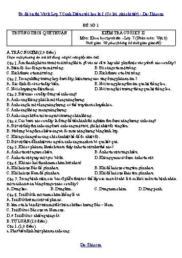 Bộ đề ôn thi Vật lí Lớp 7 Cánh Diều cuối học kì 2 (Có lời giải chi tiết)