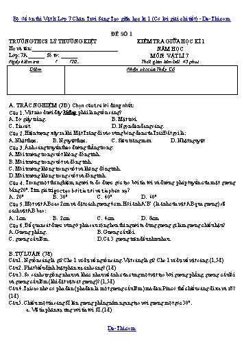 Bộ đề ôn thi Vật lí Lớp 7 Chân Trời Sáng Tạo giữa học kì 1 (Có lời giải chi tiết)