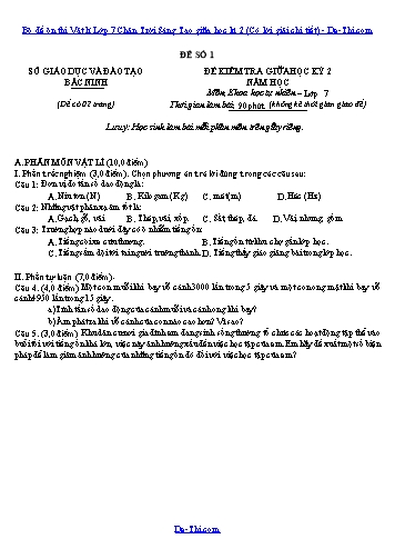 Bộ đề ôn thi Vật lí Lớp 7 Chân Trời Sáng Tạo giữa học kì 2 (Có lời giải chi tiết)