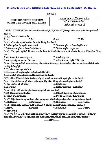Bộ đề ôn thi Vật lí Lớp 7 Kết Nối Tri Thức giữa học kì 2 (Có lời giải chi tiết)