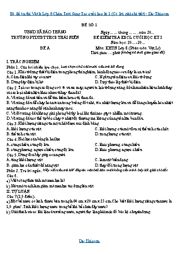 Bộ đề ôn thi Vật lí Lớp 8 Chân Trời Sáng Tạo cuối học kì 1 (Có lời giải chi tiết)