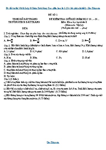 Bộ đề ôn thi Vật lí Lớp 8 Chân Trời Sáng Tạo giữa học kì 1 (Có lời giải chi tiết)