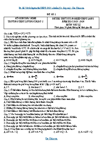 Bộ đề Vật lí luyện thi THPT 2026 chuẩn (Có đáp án)
