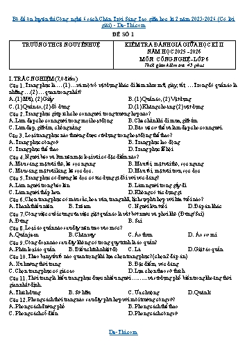 Bộ đề ôn luyện thi Công nghệ 6 sách Chân Trời Sáng Tạo giữa học kì 2 năm 2025-2026 (Có lời giải)