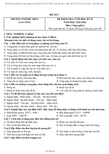 Bộ đề ôn luyện thi Công nghệ 6 sách Kết Nối Tri Thức cuối học kì 2 năm 2025-2026 (Có lời giải)