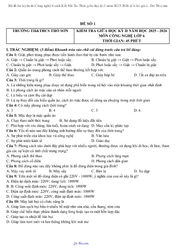 Bộ đề ôn luyện thi Công nghệ 6 sách Kết Nối Tri Thức giữa học kì 2 năm 2025-2026 (Có lời giải)