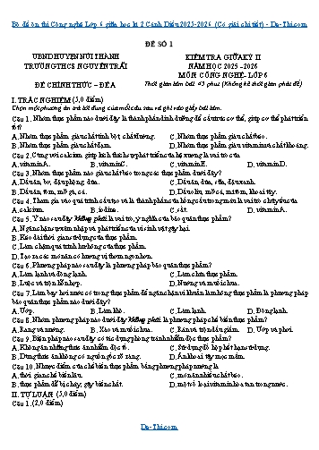 Bộ đề ôn thi Công nghệ Lớp 6 giữa học kì 2 Cánh Diều 2025-2026 (Có giải chi tiết)